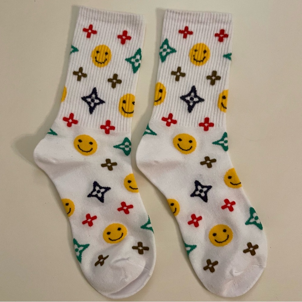 Brand New | Monogram Smiley Face Crew Socks - Colorful